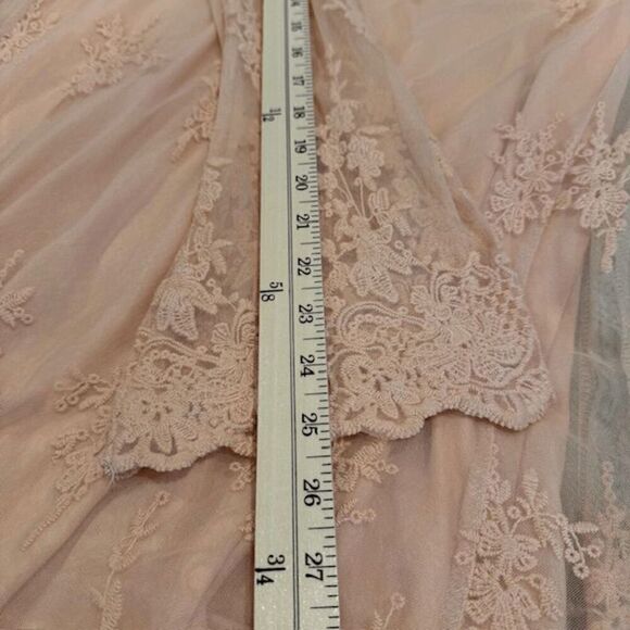 She + Sky Crochet Sheer Overlay Dress Peach Midi Vintage Look Romance Size Small - Picture 8 of 9